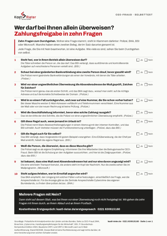 Der Selbsttest zur Zahlungsfreigabe, eine Seite hochkant