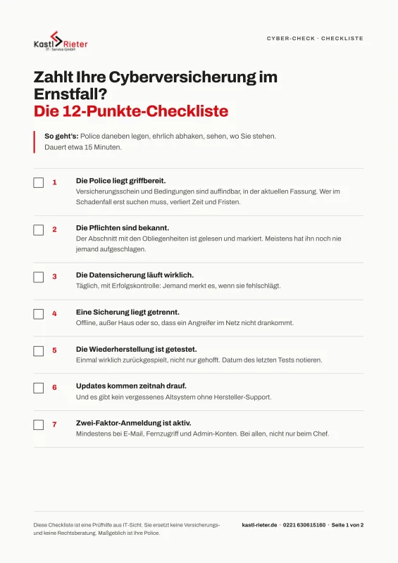 Die erste Seite der Cyber-Check-Liste