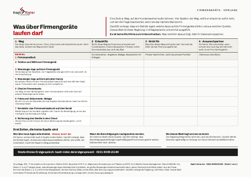 Die Vorlage für die Wege auf den Firmengeräten, eine Seite quer