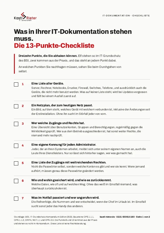 Die erste Seite der Checkliste zur IT-Dokumentation
