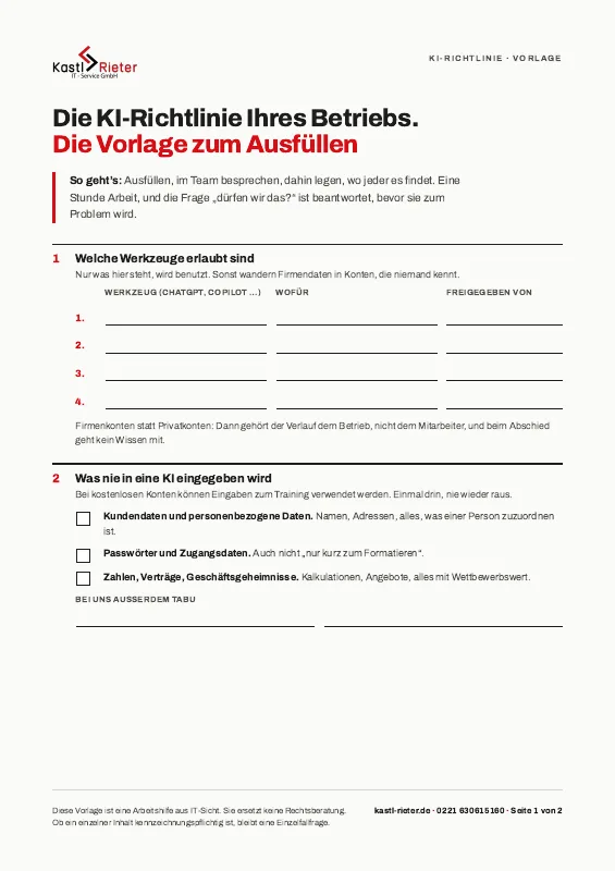 Die erste Seite der KI-Richtlinien-Vorlage