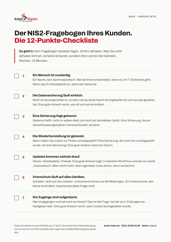Die erste Seite der NIS2-Checkliste