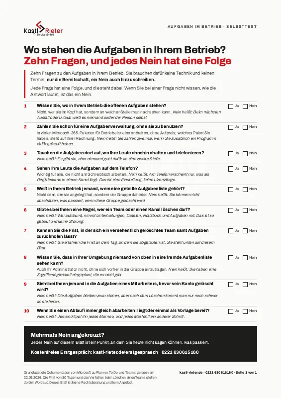 Die Seite des Selbsttests zu den Aufgaben im Betrieb